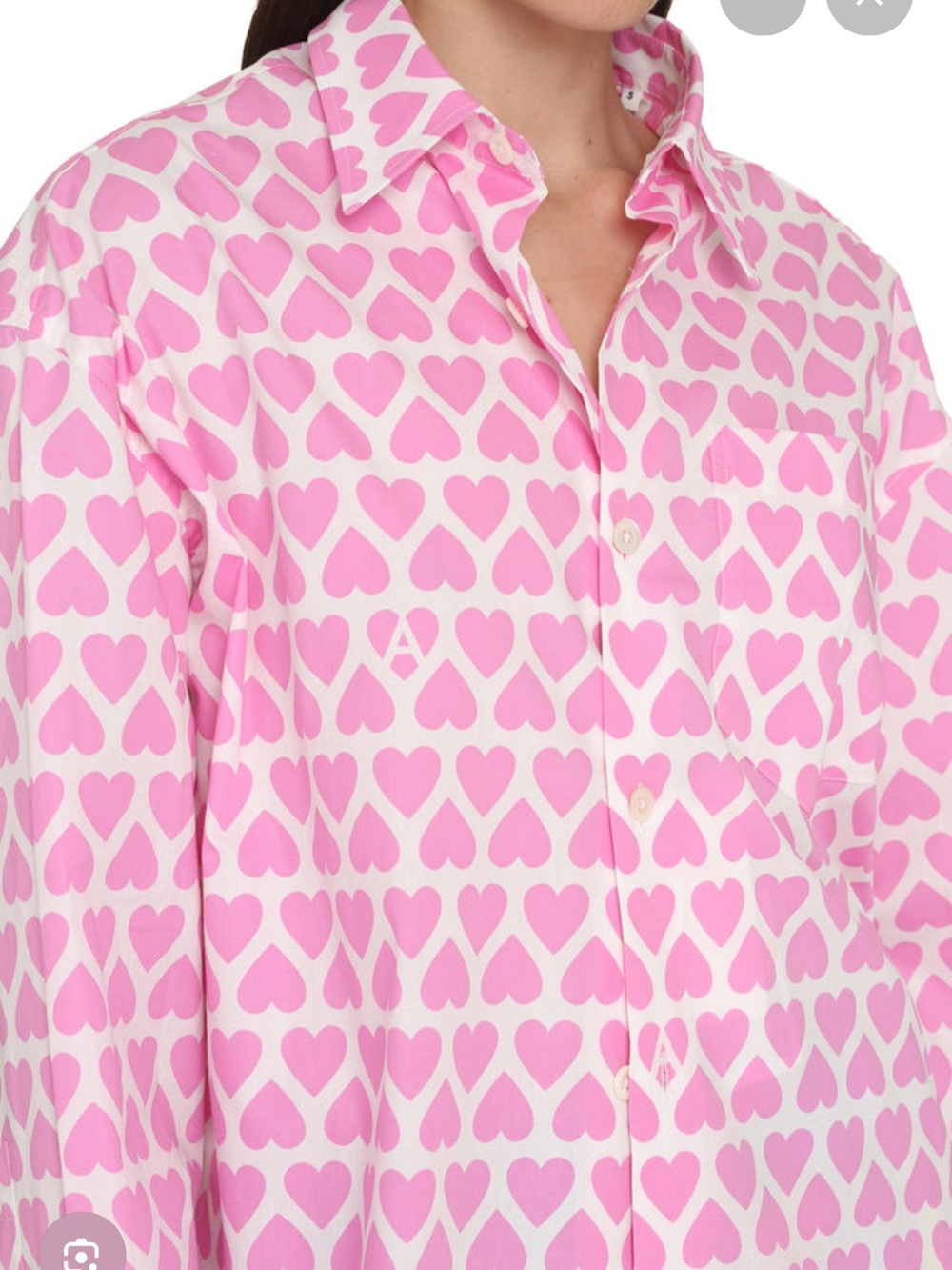 Ami Pink Heart Print Button-Up Shirt